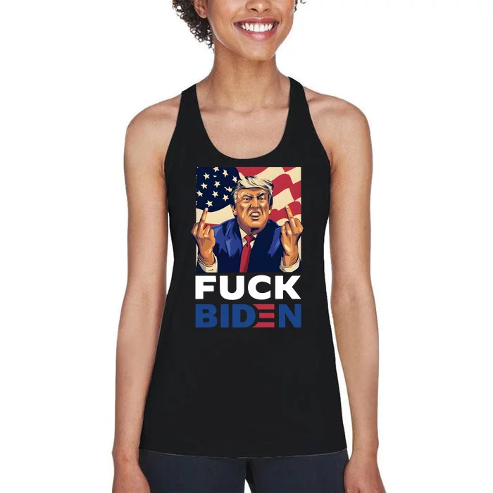 Fuck Biden Funny Trump Middle Finger Women's Racerback Tank