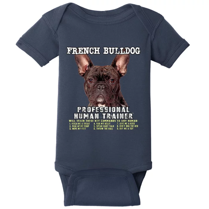 French Bulldog Frenchie Brindle Professional Human Trainer Baby Bodysuit