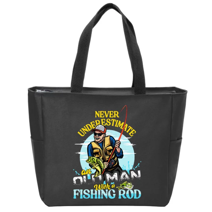 Funny Bass Fishing Birthday Fathers Day Old Man Zip Tote Bag