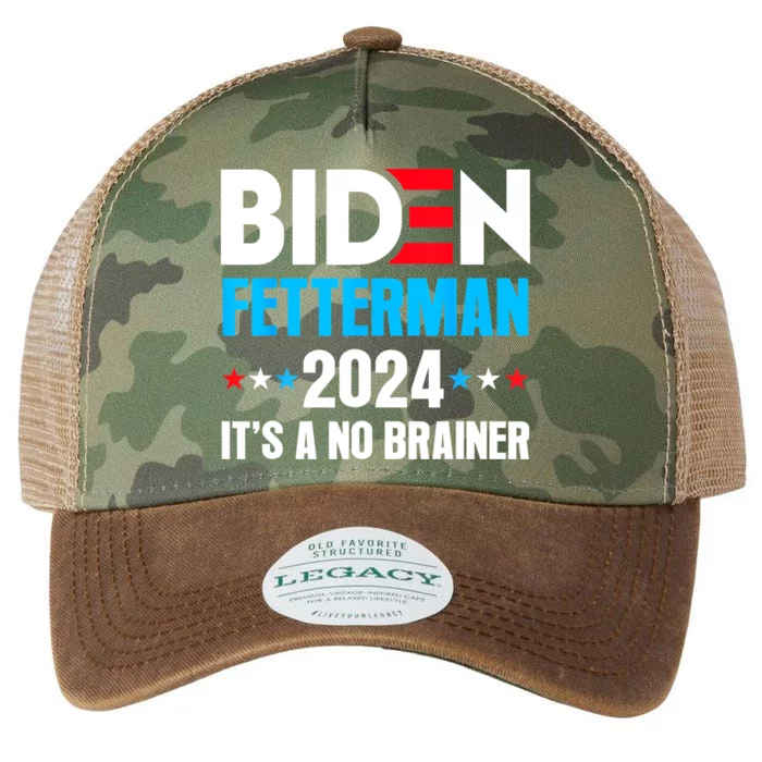 Funny Biden Fetterman 2024 It's A No Brainer Politica Legacy Tie Dye Trucker Hat