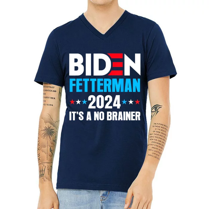 Funny Biden Fetterman 2024 It's A No Brainer Politica V-Neck T-Shirt