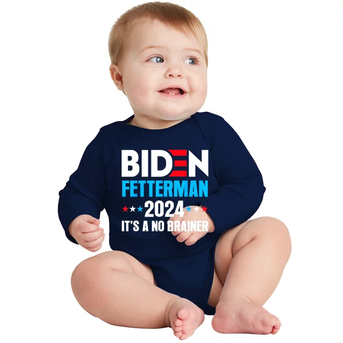 Funny Biden Fetterman 2024 It's A No Brainer Politica Baby Long Sleeve Bodysuit