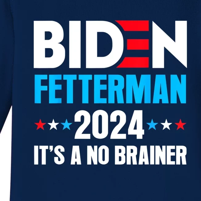 Funny Biden Fetterman 2024 It's A No Brainer Politica Baby Long Sleeve Bodysuit