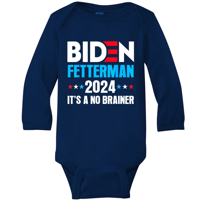 Funny Biden Fetterman 2024 It's A No Brainer Politica Baby Long Sleeve Bodysuit