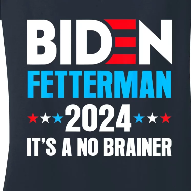 Funny Biden Fetterman 2024 It's A No Brainer Politica Women's V-Neck T-Shirt