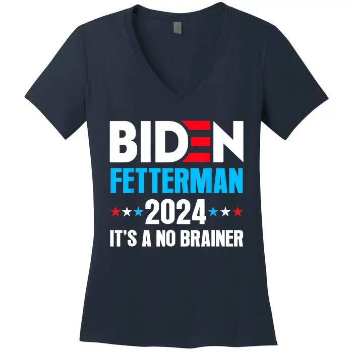 Funny Biden Fetterman 2024 It's A No Brainer Politica Women's V-Neck T-Shirt