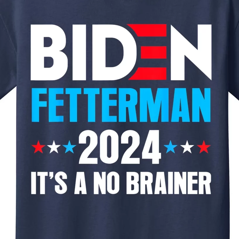 Funny Biden Fetterman 2024 It's A No Brainer Politica Kids T-Shirt