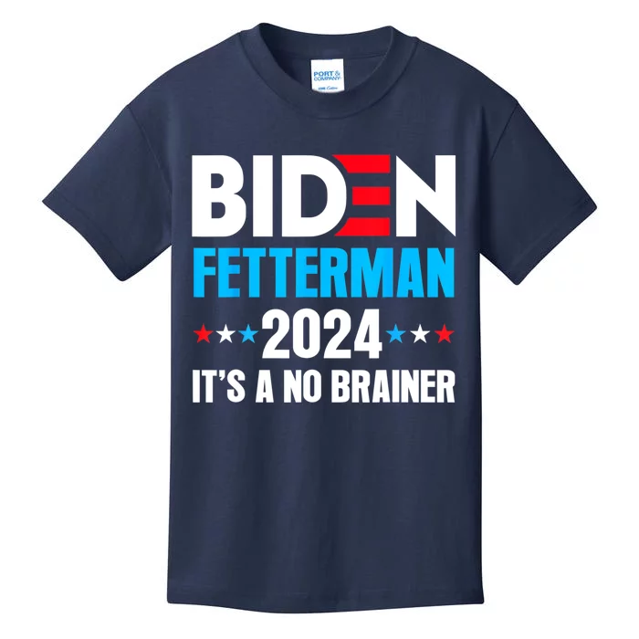 Funny Biden Fetterman 2024 It's A No Brainer Politica Kids T-Shirt