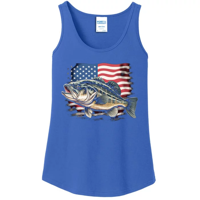 Fishing Bass Fisher Fishing Funny Gift Usa Flag Vintage Gift Ladies Essential Tank