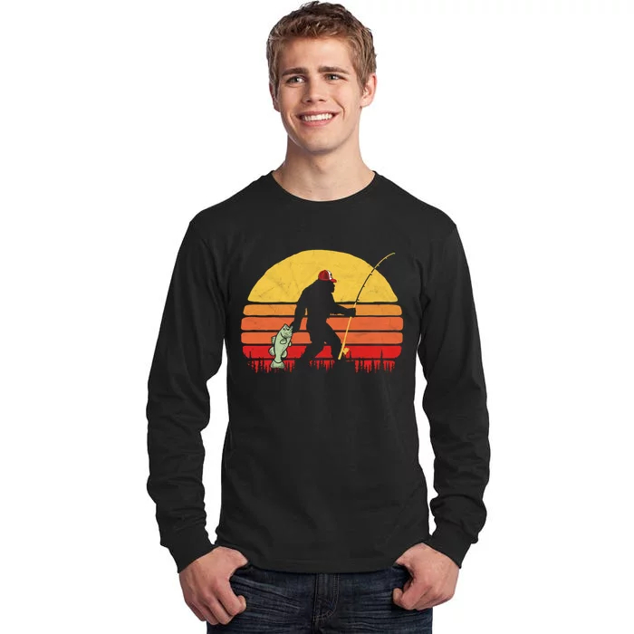 Funny Bigfoot Fishing Retro Tall Long Sleeve T-Shirt