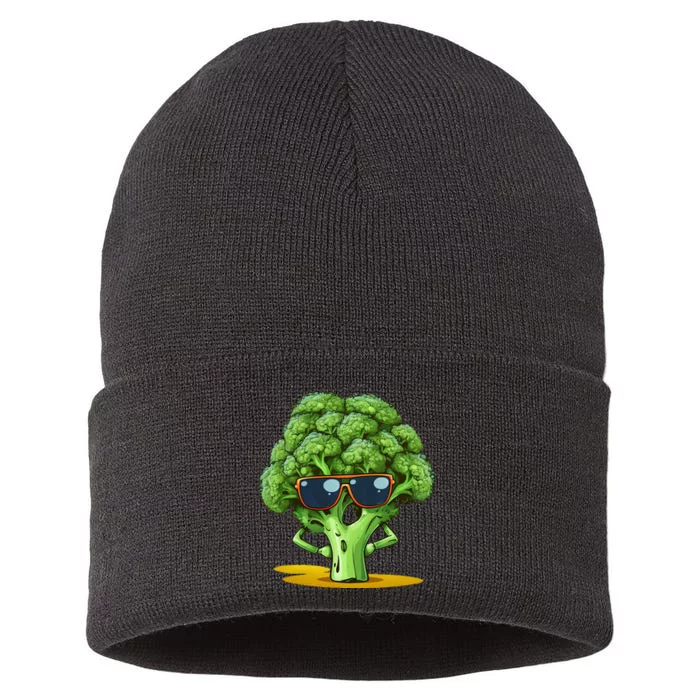 Funny Broccoli Face With Sunglasses Sustainable Knit Beanie