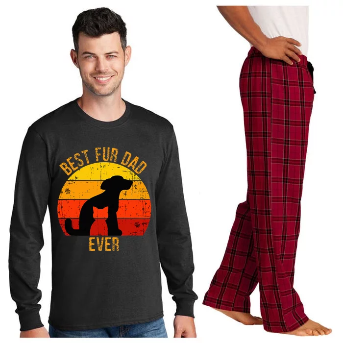 Funny Best Fur Dad Ever Vintage Retro Dog Cat Owner Long Sleeve Pajama Set