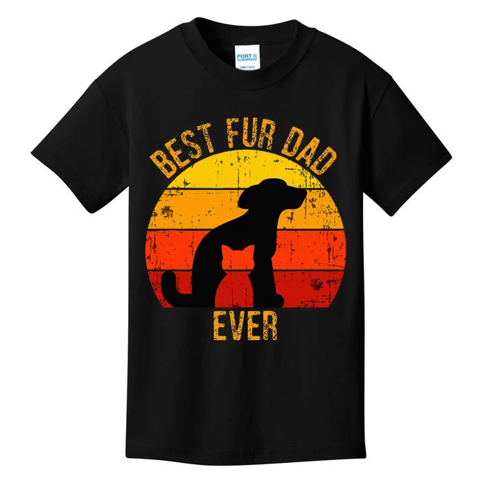 Funny Best Fur Dad Ever Vintage Retro Dog Cat Owner Kids T-Shirt