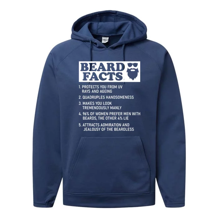 Funny Beard Facts Protects Ageing Makes Manly Bearded Dad Performance Fleece Hoodie