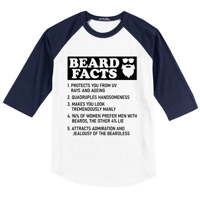 Funny Beard Facts Protects Ageing Makes Manly Bearded Dad Baseball Sleeve Shirt