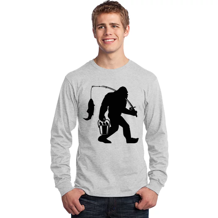 Funny Bigfoot Fishing Sasquatch Gift Long Sleeve Shirt