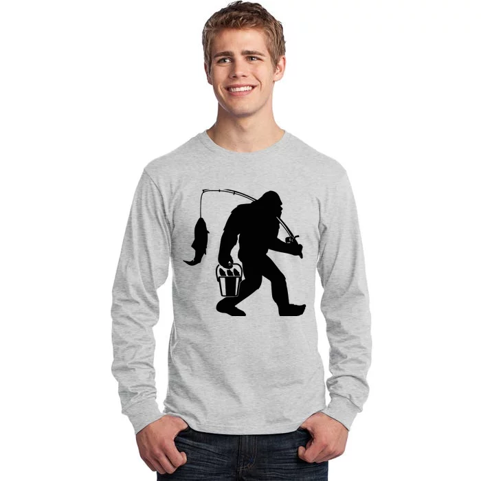 Funny Bigfoot Fishing Sasquatch Gift Tall Long Sleeve T-Shirt