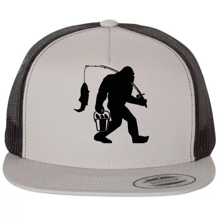 Funny Bigfoot Fishing Sasquatch Gift Flat Bill Trucker Hat