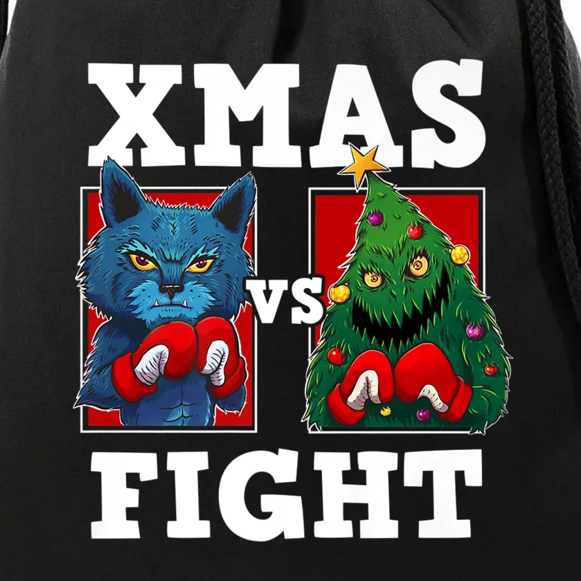 Funny Boxing Funny Cat Vs Christmas Tree Drawstring Bag