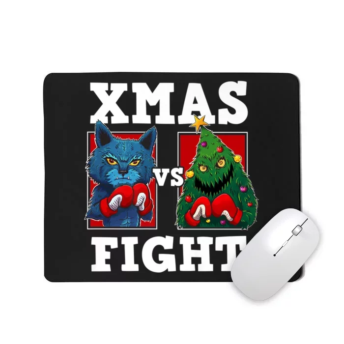 Funny Boxing Funny Cat Vs Christmas Tree Mousepad