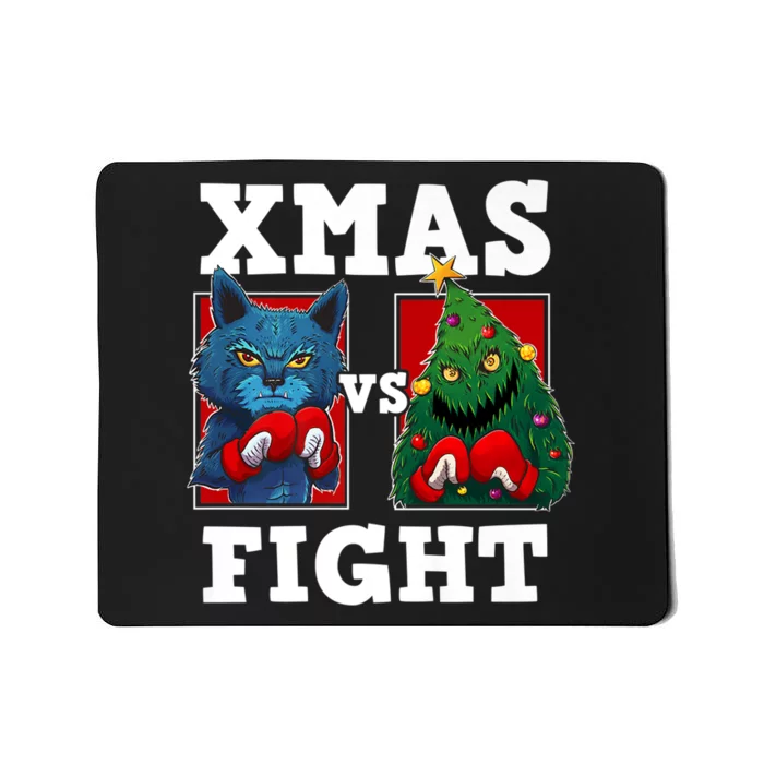 Funny Boxing Funny Cat Vs Christmas Tree Mousepad