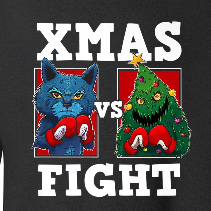 Funny Boxing Funny Cat Vs Christmas Tree Toddler Sweatshirt