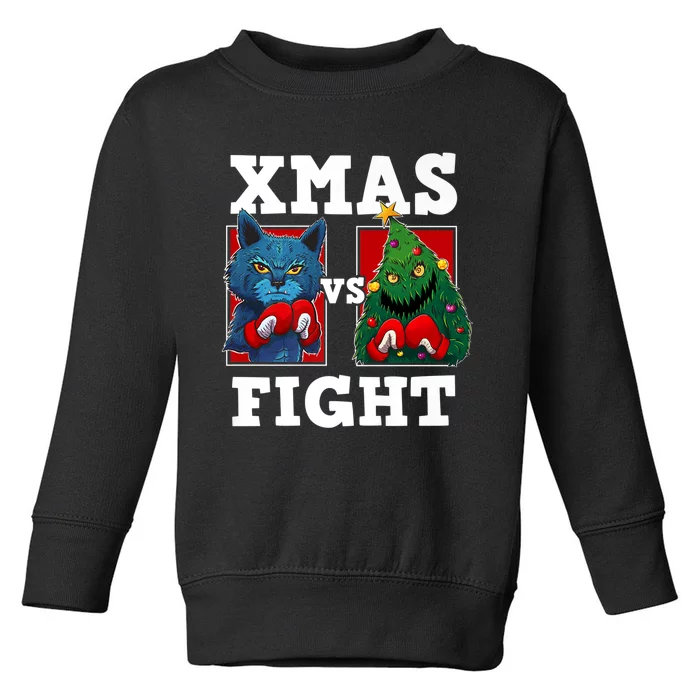 Funny Boxing Funny Cat Vs Christmas Tree Toddler Sweatshirt