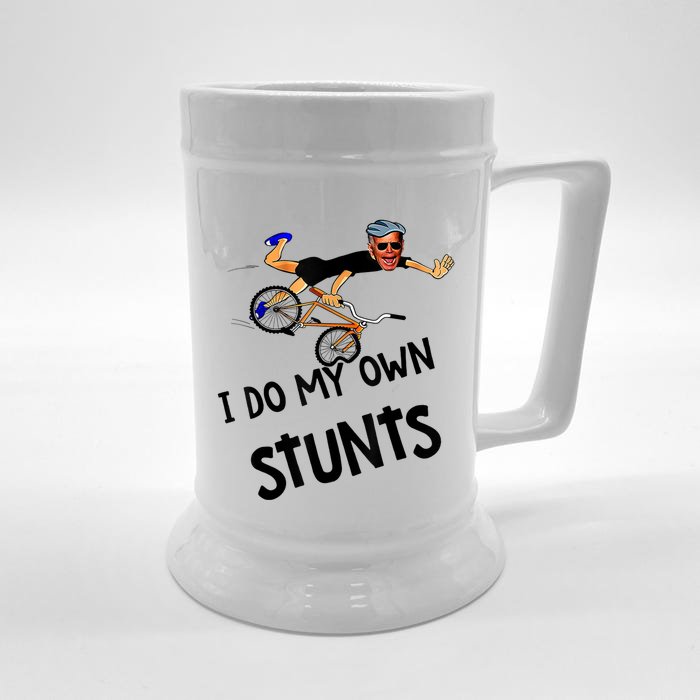 Funny Biden Falling Off I Do My Own Stunts Anti Democrats Front & Back Beer Stein