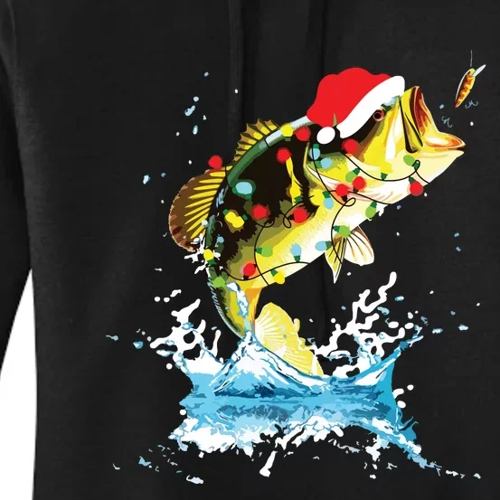 Funny Bass Fishing Santa Hat Christmas Pajama Fishermen Fish Women's Pullover Hoodie