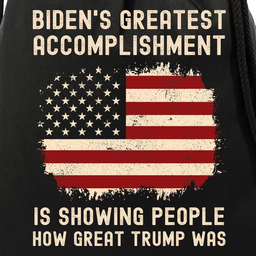 Funny Bidens Greatest Accomplishment Is Showing Trump 2024 Tees Drawstring Bag