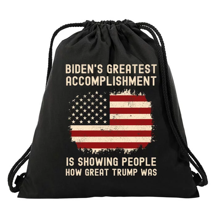 Funny Bidens Greatest Accomplishment Is Showing Trump 2024 Tees Drawstring Bag