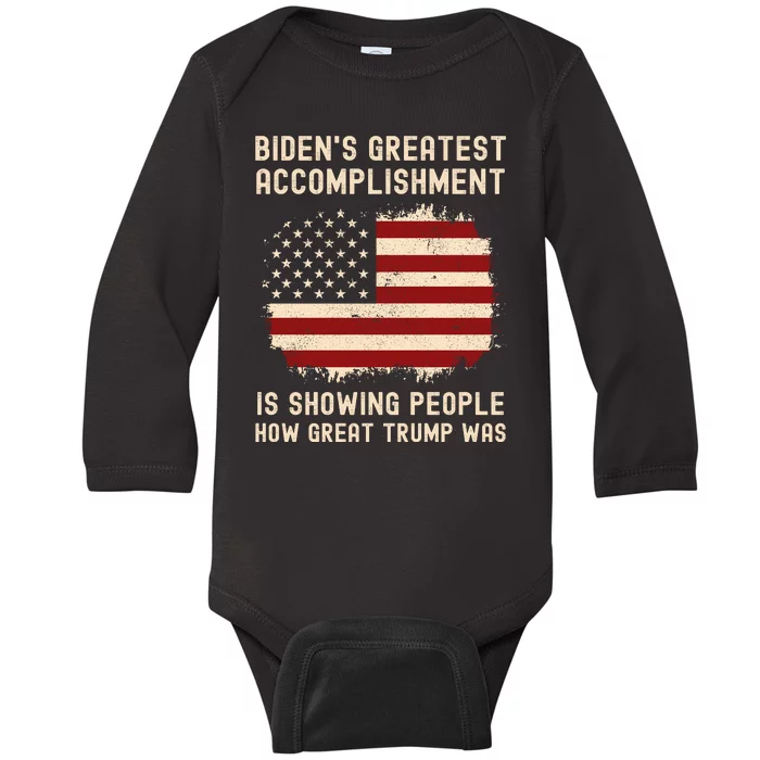 Funny Bidens Greatest Accomplishment Is Showing Trump 2024 Tees Baby Long Sleeve Bodysuit