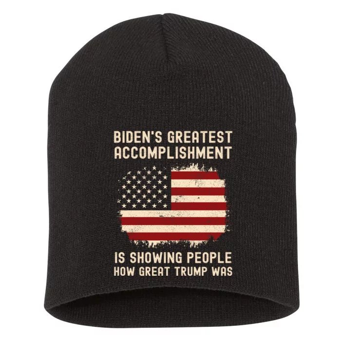 Funny Bidens Greatest Accomplishment Is Showing Trump 2024 Tees Short Acrylic Beanie