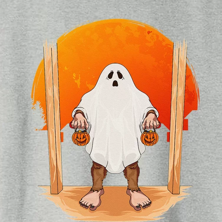 Funny Bigfoot Ghost Pumpkin Halloween Trick Or Treat Gift Women's Crop Top Tee