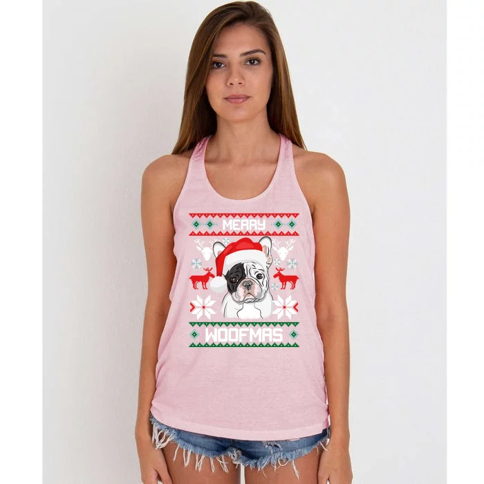 French Bulldog Gift For Merry Christmas Woofmas Frenchie Great Gift Women's Knotted Racerback Tank