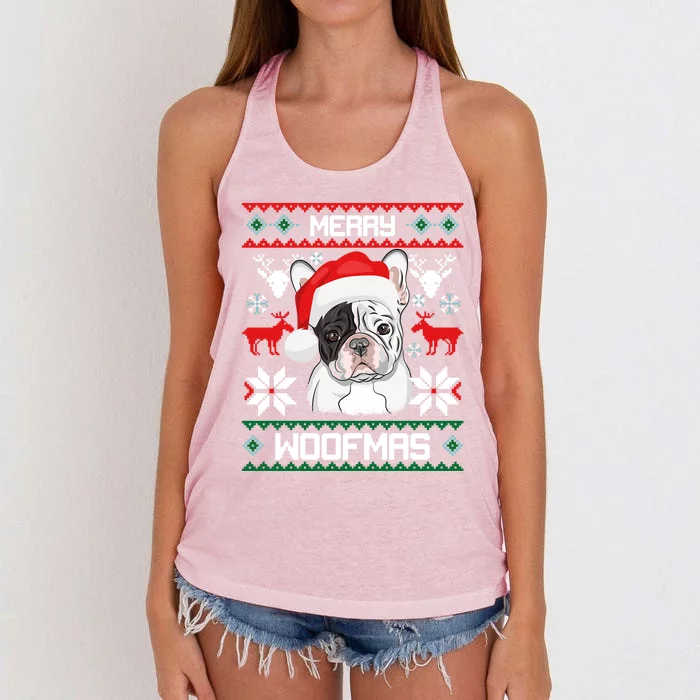 French Bulldog Gift For Merry Christmas Woofmas Frenchie Great Gift Women's Knotted Racerback Tank