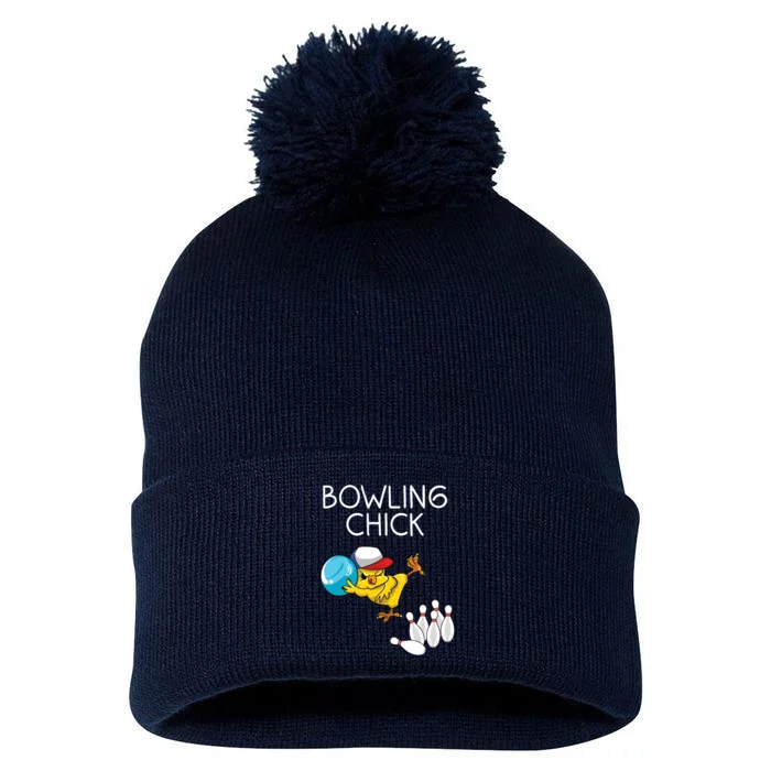 Funny Bowling Gift Women Cute Bowling Chick Sports Athlete Pom Pom 12in Knit Beanie