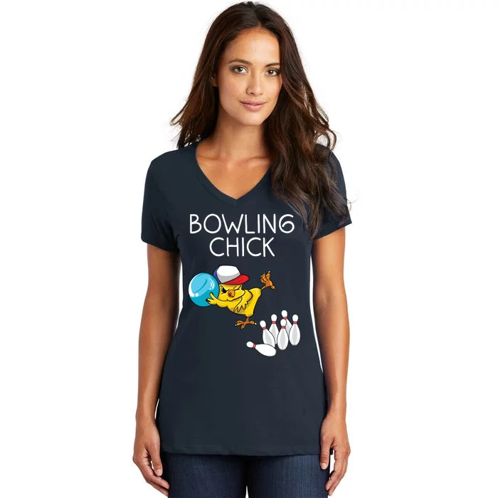 Funny Bowling Gift Women Cute Bowling Chick Sports Athlete Women's V-Neck T-Shirt