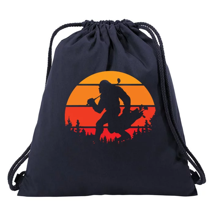 Funny Bigfoot Golf Retro Sasquatch Playing Golf Drawstring Bag