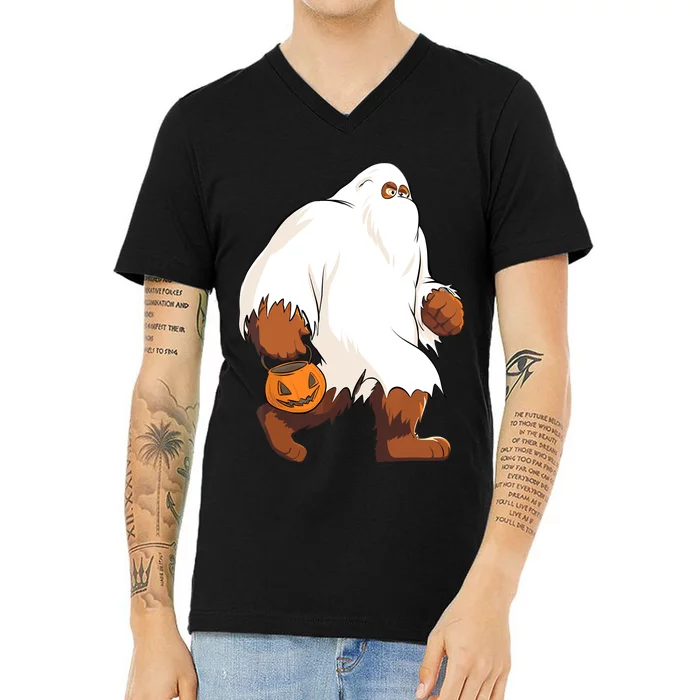 Funny Bigfoot Ghost Halloween Costume V-Neck T-Shirt