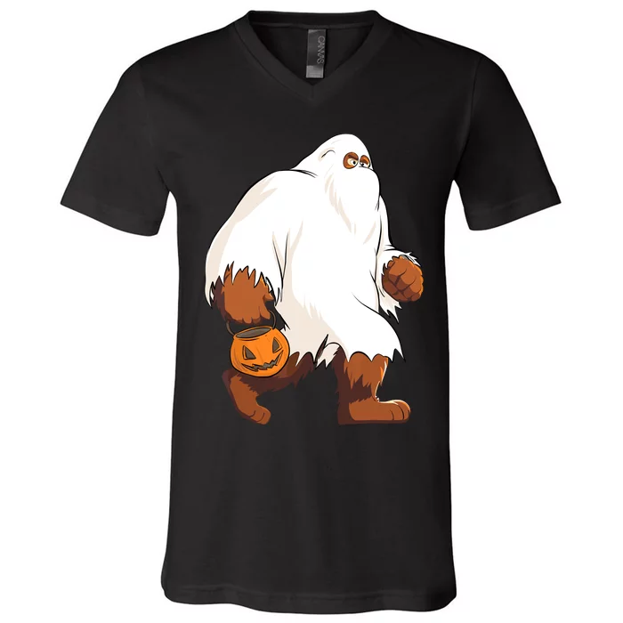 Funny Bigfoot Ghost Halloween Costume V-Neck T-Shirt