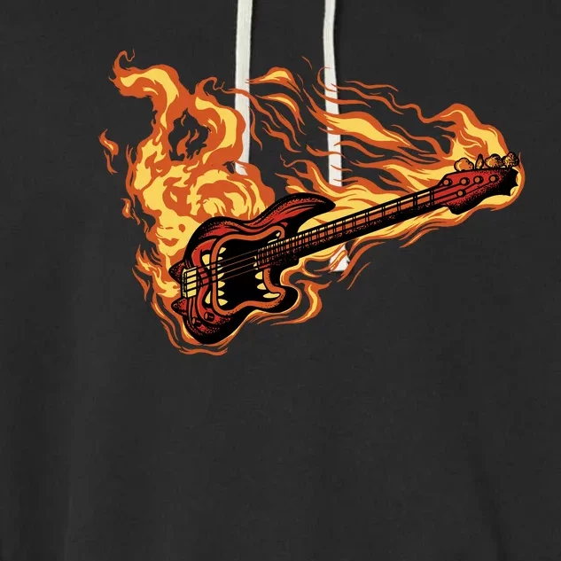 Fire Bass Guitar Rock Musician Garment-Dyed Fleece Hoodie