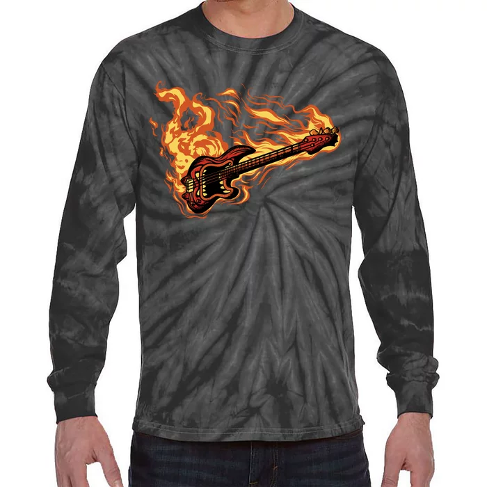 Fire Bass Guitar Rock Musician Tie-Dye Long Sleeve Shirt