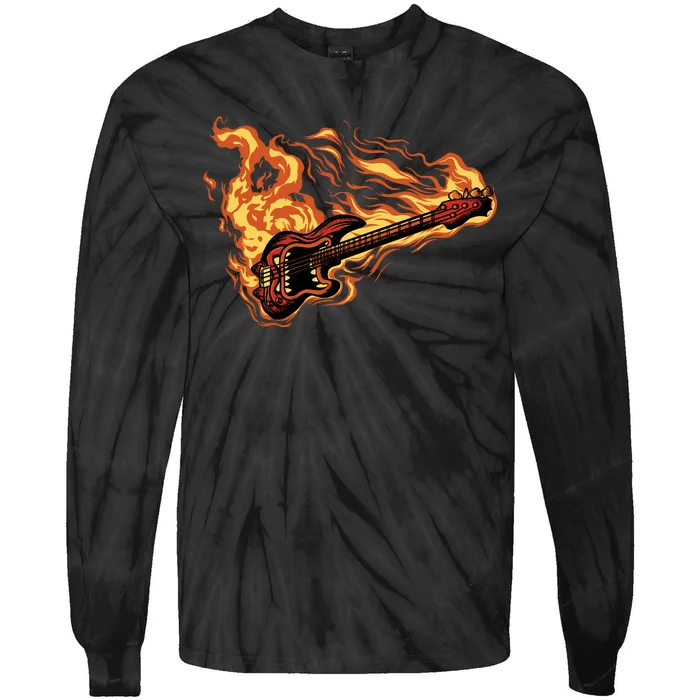 Fire Bass Guitar Rock Musician Tie-Dye Long Sleeve Shirt