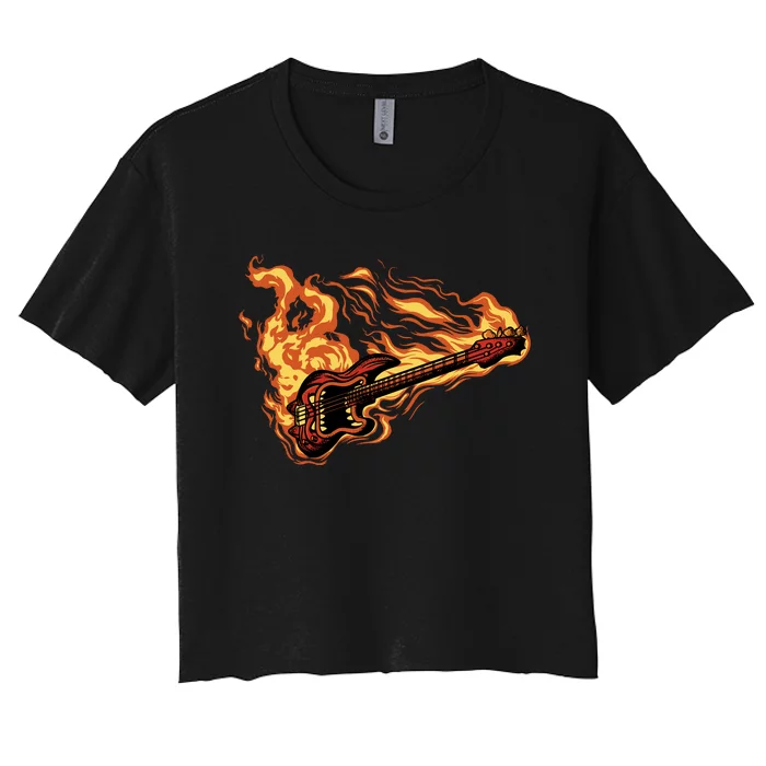 Fire Bass Guitar Rock Musician Women's Crop Top Tee