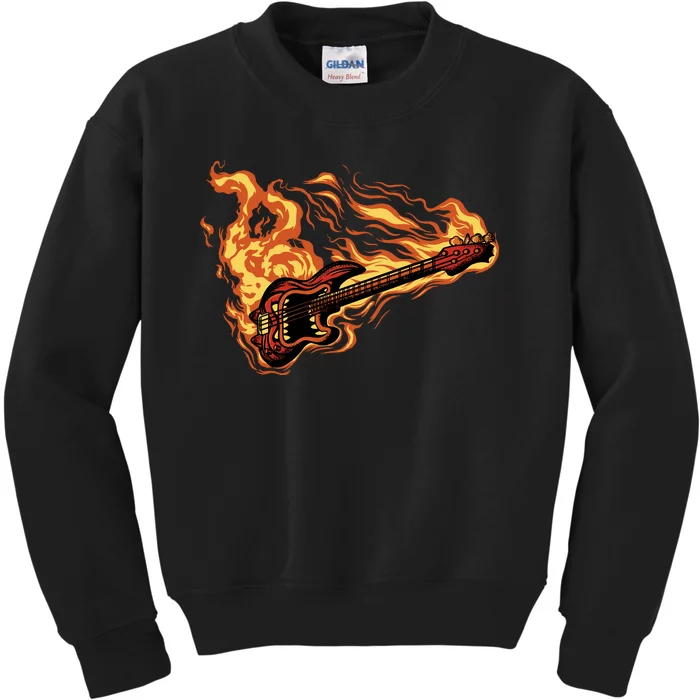 Fire Bass Guitar Rock Musician Kids Sweatshirt