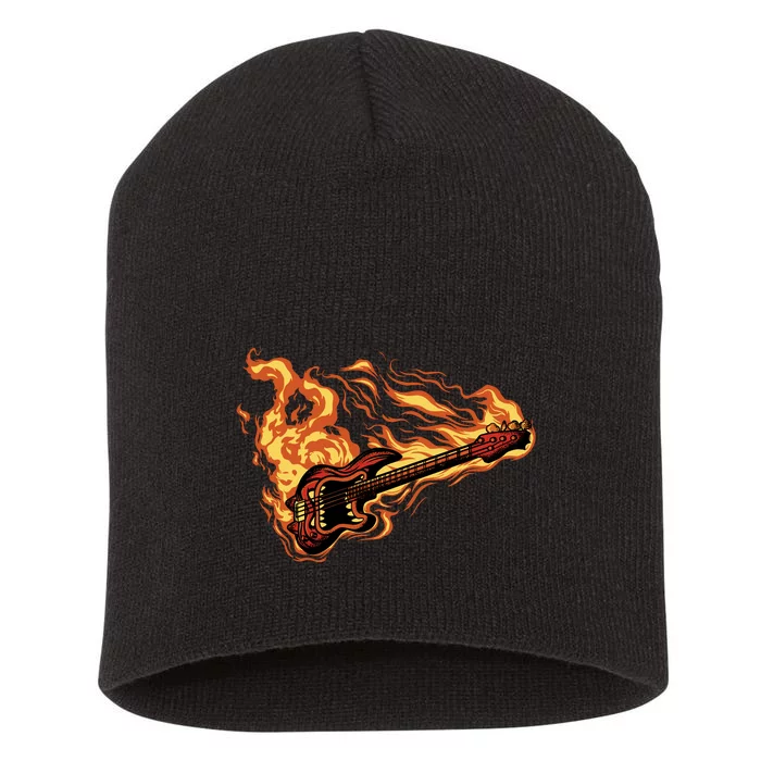 Fire Bass Guitar Rock Musician Short Acrylic Beanie