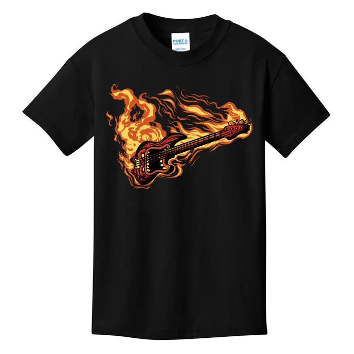 Fire Bass Guitar Rock Musician Kids T-Shirt