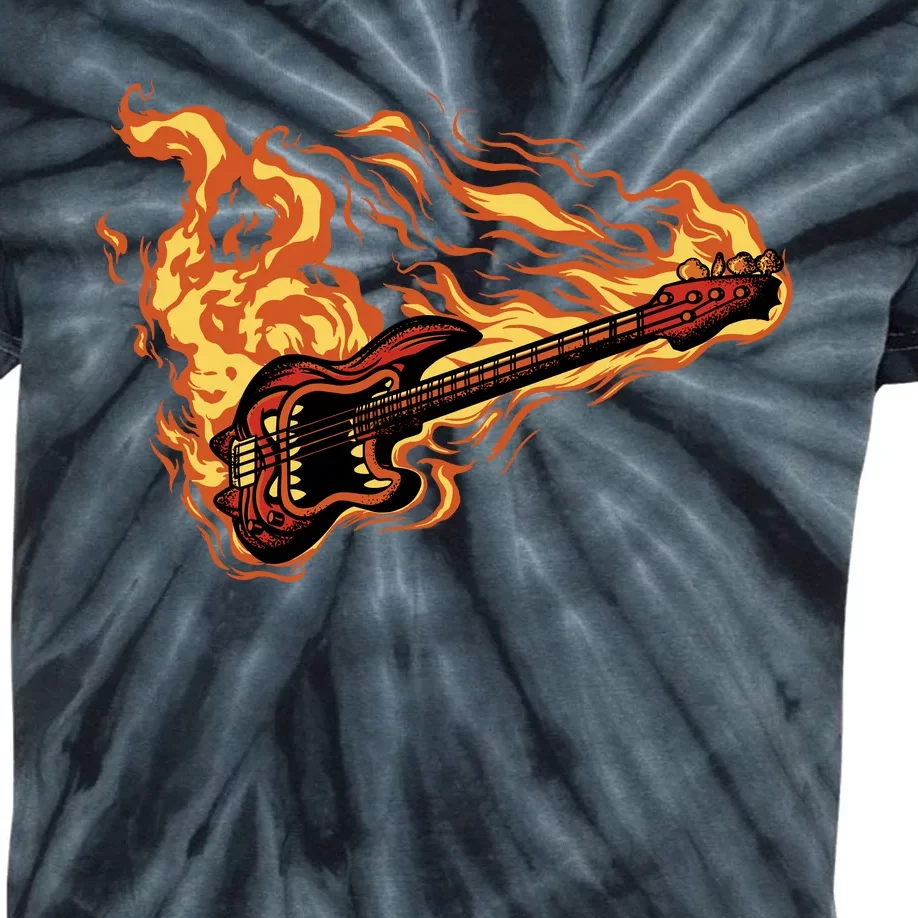 Fire Bass Guitar Rock Musician Kids Tie-Dye T-Shirt