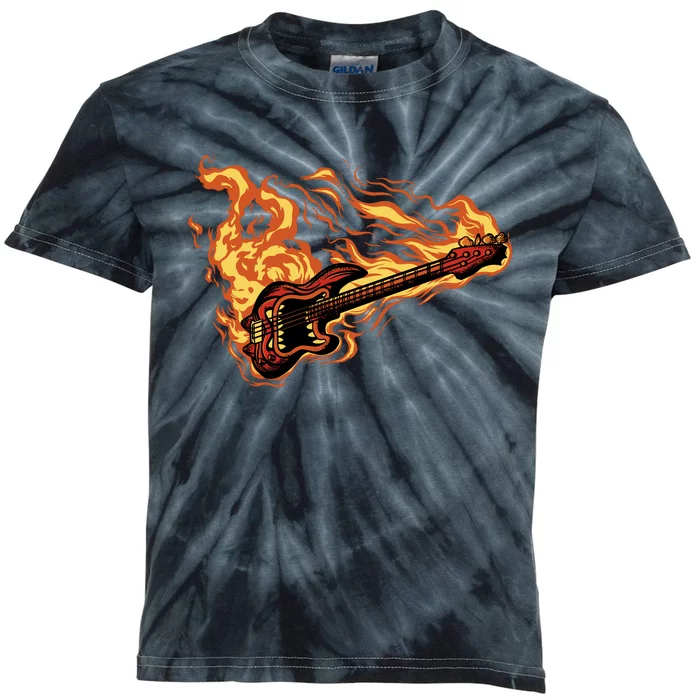 Fire Bass Guitar Rock Musician Kids Tie-Dye T-Shirt